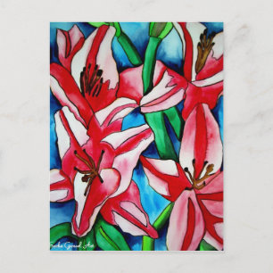 Pink Day lily watercolor art painting Postcard