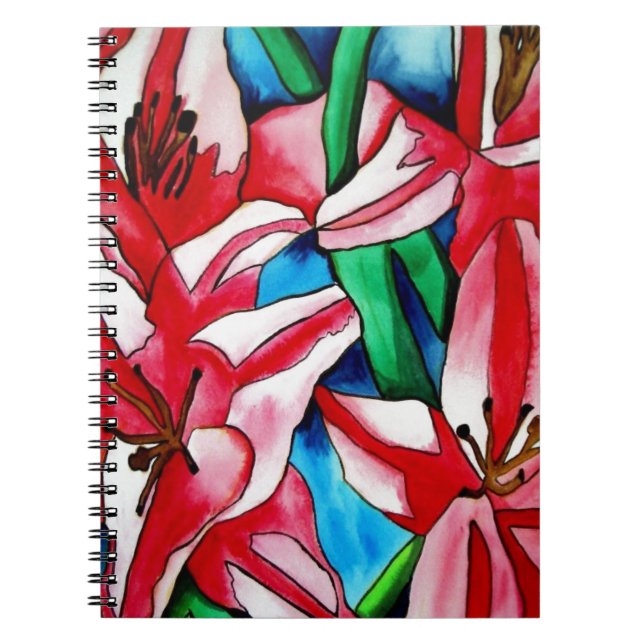 Pink Day lily watercolor art painting Spiral Notebook (Front)