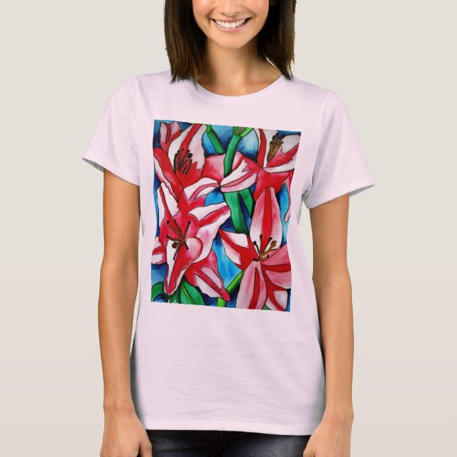 Pink Day lily watercolor art painting T-Shirt (Front)
