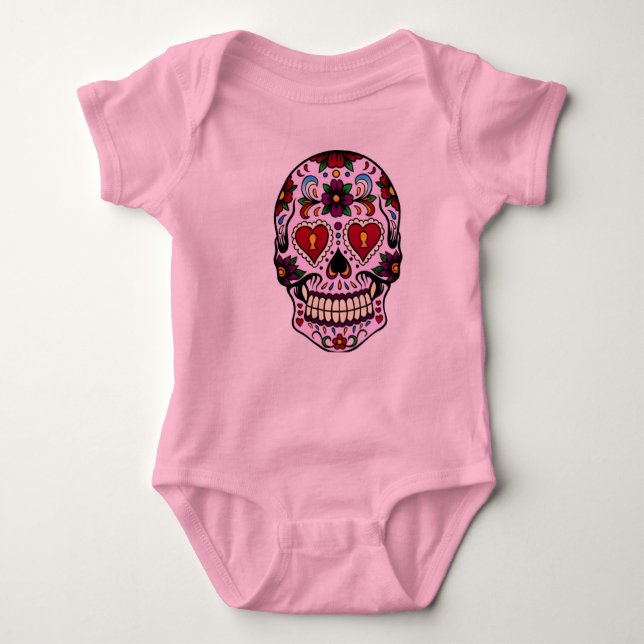 Pink Day of the Dead Baby Bodysuit (Front)
