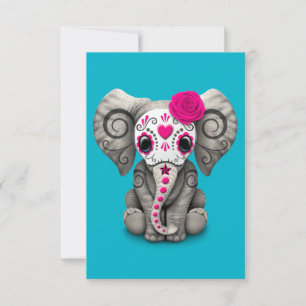 Pink Day of the Dead Sugar Skull Baby Elephant