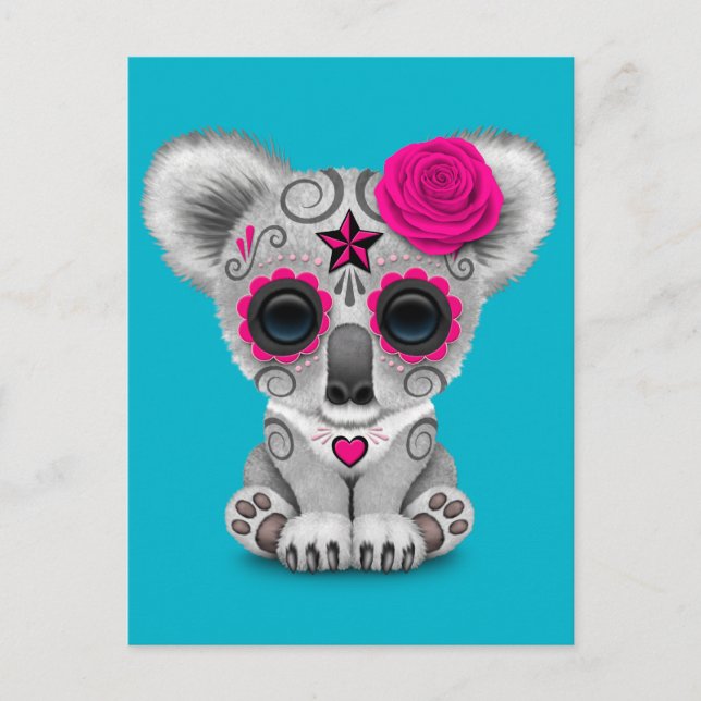 Pink Day of the Dead Sugar Skull Baby Koala Postcard (Front)