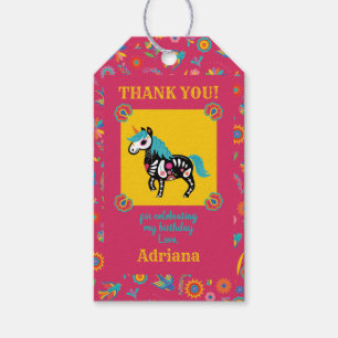 Pink Day of the Dead Unicorn Birthday Party Gift Tags