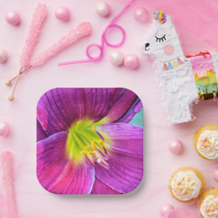 Pink Daylily Bloom Floral Paper Plate