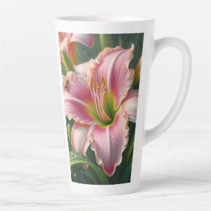 Pink Daylily Floral Latte Mug