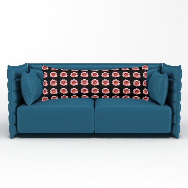 Pink Daylily Floral Pattern on Black Body Cushion (In Situ)