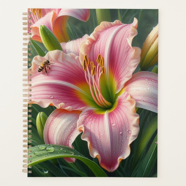 Pink Daylily Floral Planner (Front)