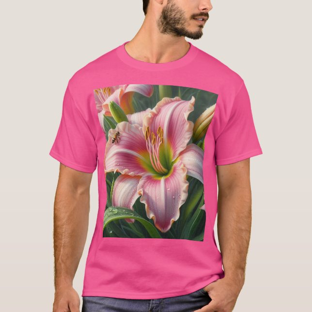 Pink Daylily Floral T-Shirt (Front)