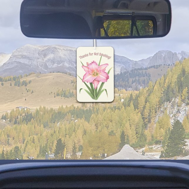 Pink Daylily Flower Botanical Art Personalised Car Air Freshener (Pink Daylily Original Botanical Art Design Customizeable Air Freshener for Car or Home.)