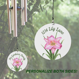 Pink Daylily Flower Personalised Wind Chime