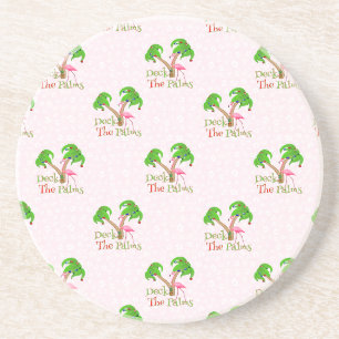Pink Deck The Palms Tropical Christmas Santa Flami Coaster