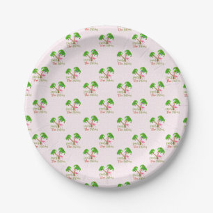 Pink Deck The Palms Tropical Christmas Santa Flami Paper Plate