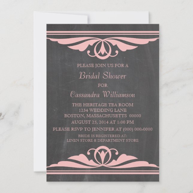 Pink Deco Chalkboard Bridal Shower Invite (Front)