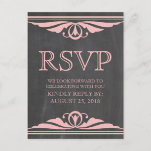 Pink Deco Chalkboard RSVP Postcard