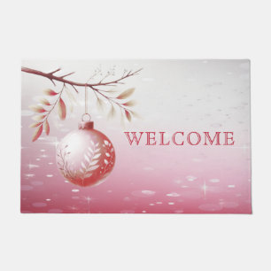 Pink Decorative Christmas Ball Holiday Doormat