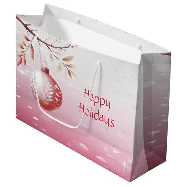 Pink Decorative Christmas Ball Holiday Gift Bag (Front Angled)