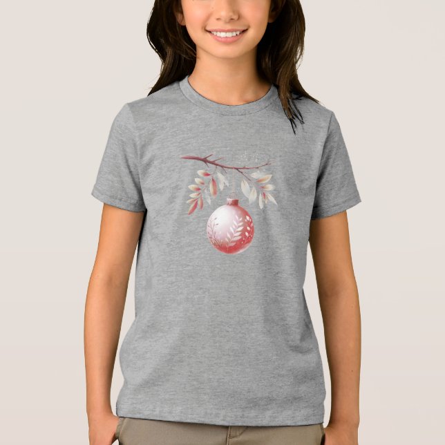 Pink Decorative Christmas Ball Holiday T-Shirt Tri-Blend Shirt (Front)
