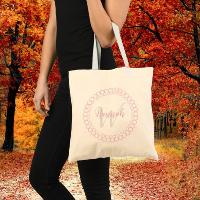 Pink Decorative Circle Personalise Monogram Tote Bag (Pink Decorative Circle Personalized Tote)