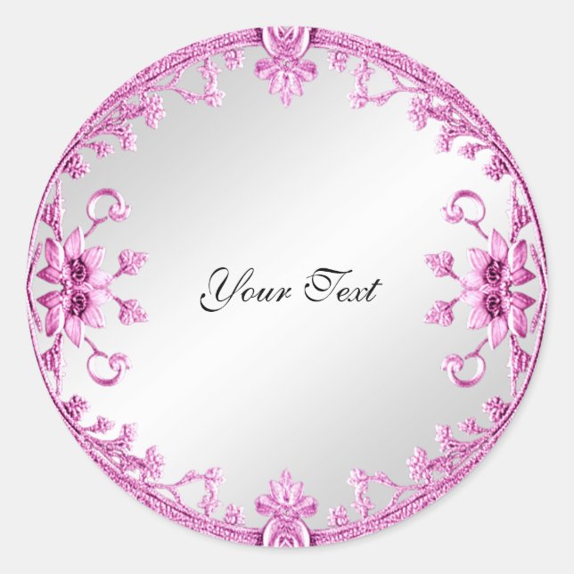 Pink Decorative Floral Classic Round Sticker (Front)