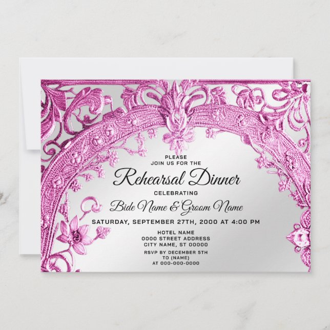 Pink Decorative Floral Rehearsal Dinner Invitation (Front)