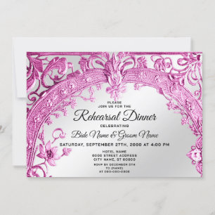 Pink Decorative Floral Rehearsal Dinner Invitation