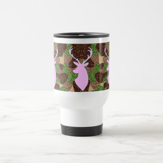 Pink deer and glitter camo travel mug (Center)