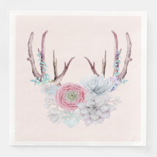 Pink Deer Antlers Flowers Succulent Garden Napkin