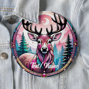 Pink Deer Buck Stain Glass Design Pin