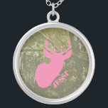 Pink Deer Head & Camouflage Necklace<br><div class="desc">A necklace featuring an illustration of a pink deer head over a background of camouflage.  Personalise with your name.</div>