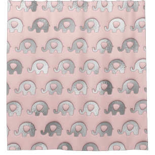 Pink Delicate Baby Elephants Silver Gray Shower Curtain