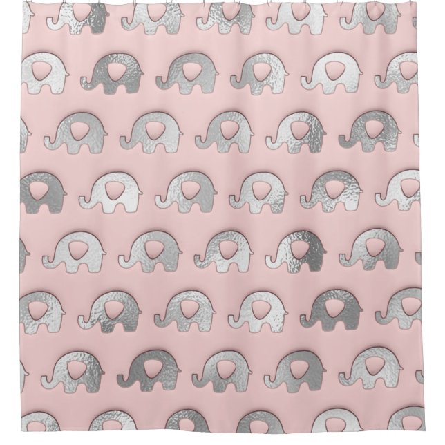 Pink Delicate Baby Elephants Silver Grey Shower Curtain (Front)
