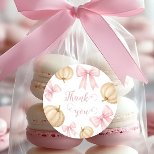 Pink delicate bow Pumpkin Baby Shower Classic Round Sticker