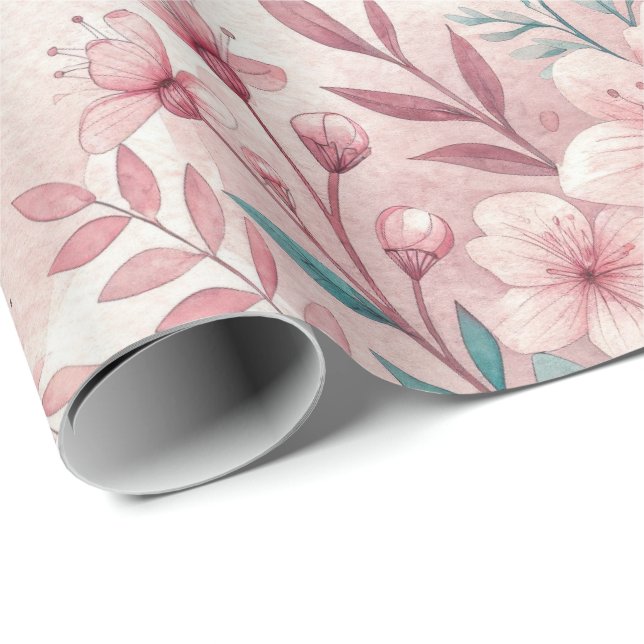Pink Delicate Flowers Wrapping Paper Roll (Roll Corner)