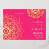 Pink Delicate gold mandala Wedding Foil Invitation