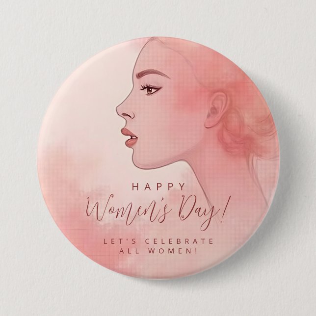 Pink Delicate Minimalist Woman Happy Women's Day 7.5 Cm Round Badge (Front)
