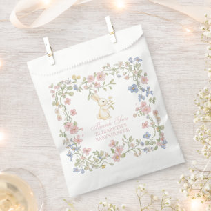 Pink Delicate Vintage Floral Bunny Baby Shower Favour Bags