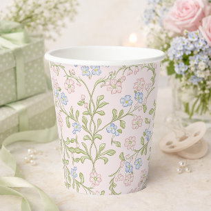 Pink Delicate Vintage Floral Bunny Baby Shower Paper Cups