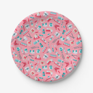 Pink Dental Pattern Paper Plate