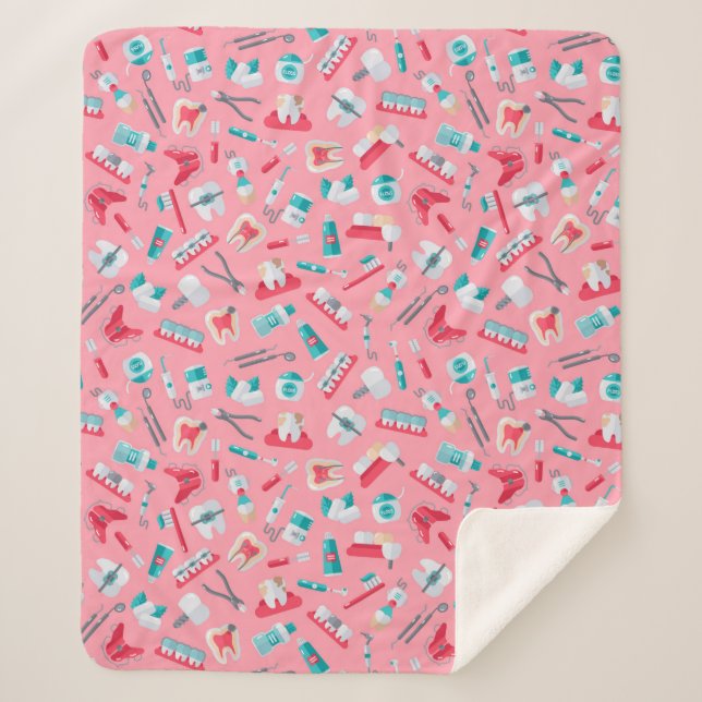 Pink Dental Pattern Sherpa Blanket (Front)