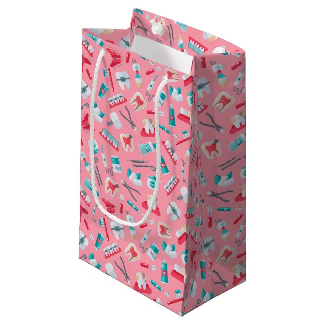 Pink Dental Pattern Small Gift Bag (Front Angled)