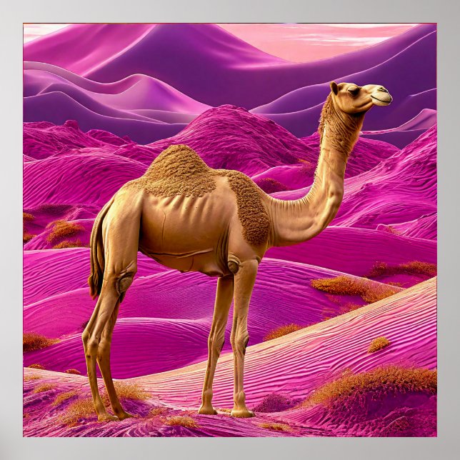 🐪 Pink Desert Camel Sunset Dreamy Sands Landscape Poster (Front)