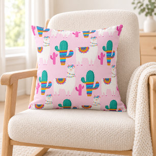 Pink Desert Llama and Cactus Pattern Cushion