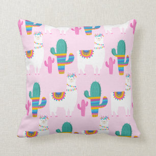 Pink Desert Llama and Cactus Pattern Cushion