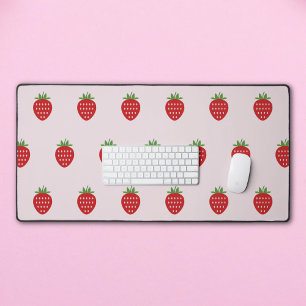 Pink Desk Mat with Strawberry