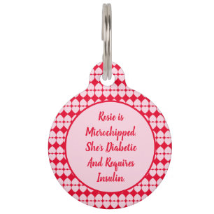 Pink Diabetic Or Special Needs Personalised Pet Tag