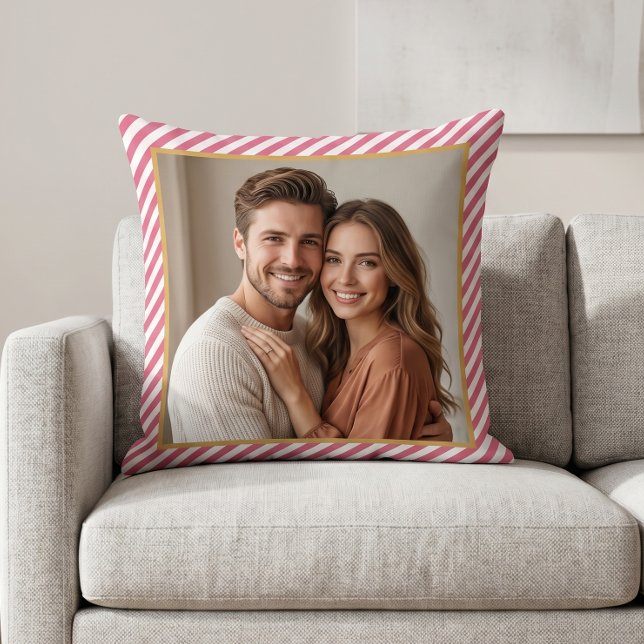 Pink Diagonal Stripe Photo Frame Cushion (Creator Uploaded)