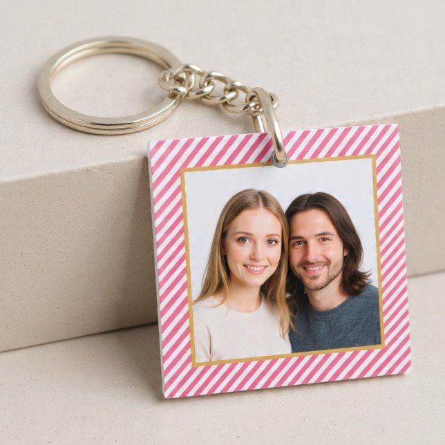 Pink Diagonal Stripe Photo Frame Key Ring (Creator Uploaded)