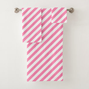Pink Diagonal Stripes Bath Towel Set