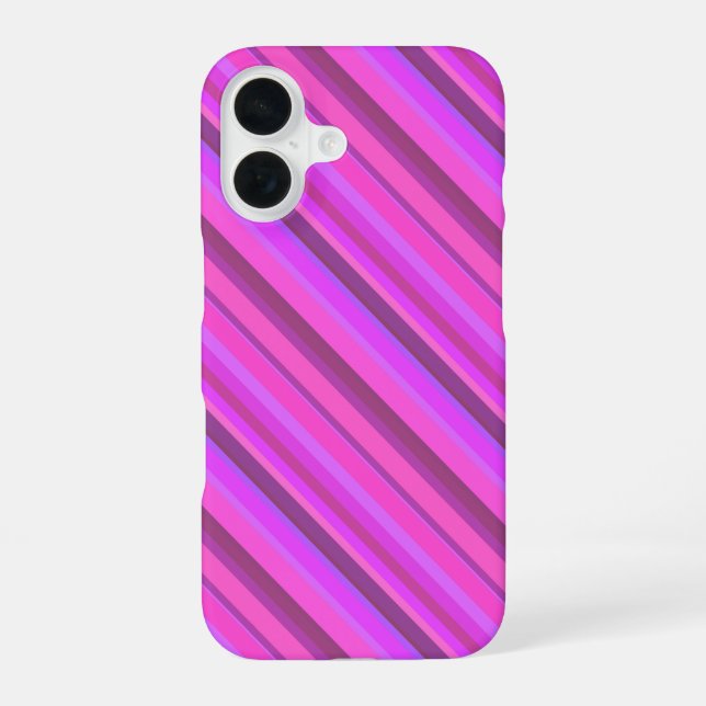 Pink diagonal stripes iPhone 16 case (Back)