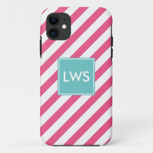 Pink Diagonal Stripes Monogram Case-Mate iPhone Case